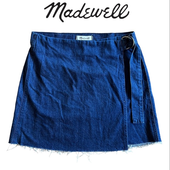Madewell Dresses & Skirts - MADEWELL Denim Raw-Hem Mini Wrap Skirt/ Size 4/ MSRP $88/ A-Line Adjustable Belt